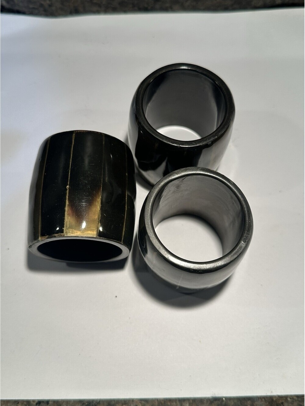 VTG Faux Horn Napkin Rings Set of 3 Dark Brown Black Polished Barrel Table Decor